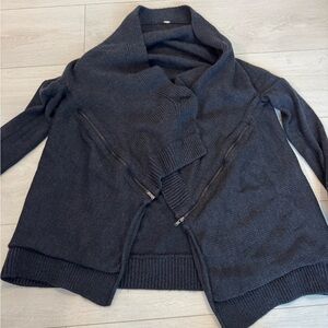 Lululemon Wrap It Up Cardigan Sweater, Heavy Drapey Merino Wool Knit Navy Blue